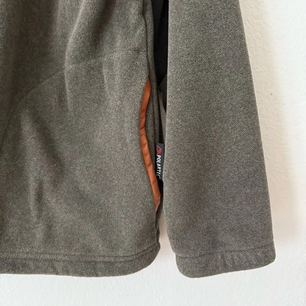 Vintage Orvis Men's Size Large Grey Pullover Soft Leather Trim Jacket Coat USA